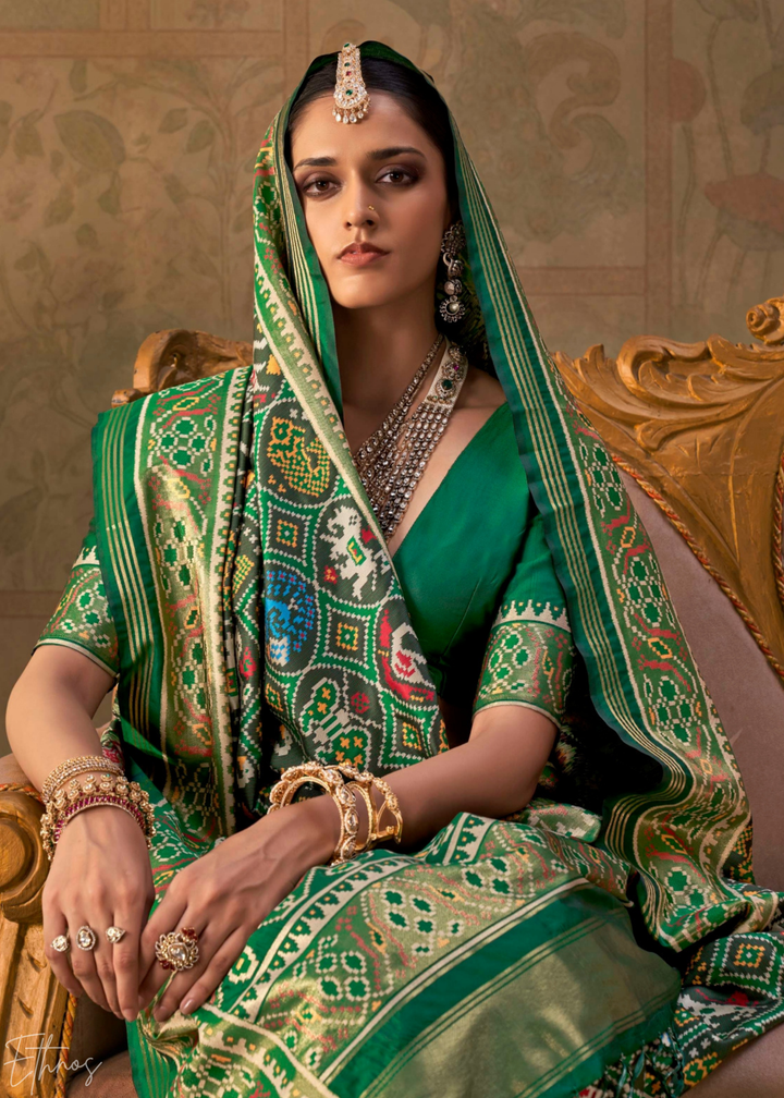 Emerald Green Ashwa Patola Silk Saree
