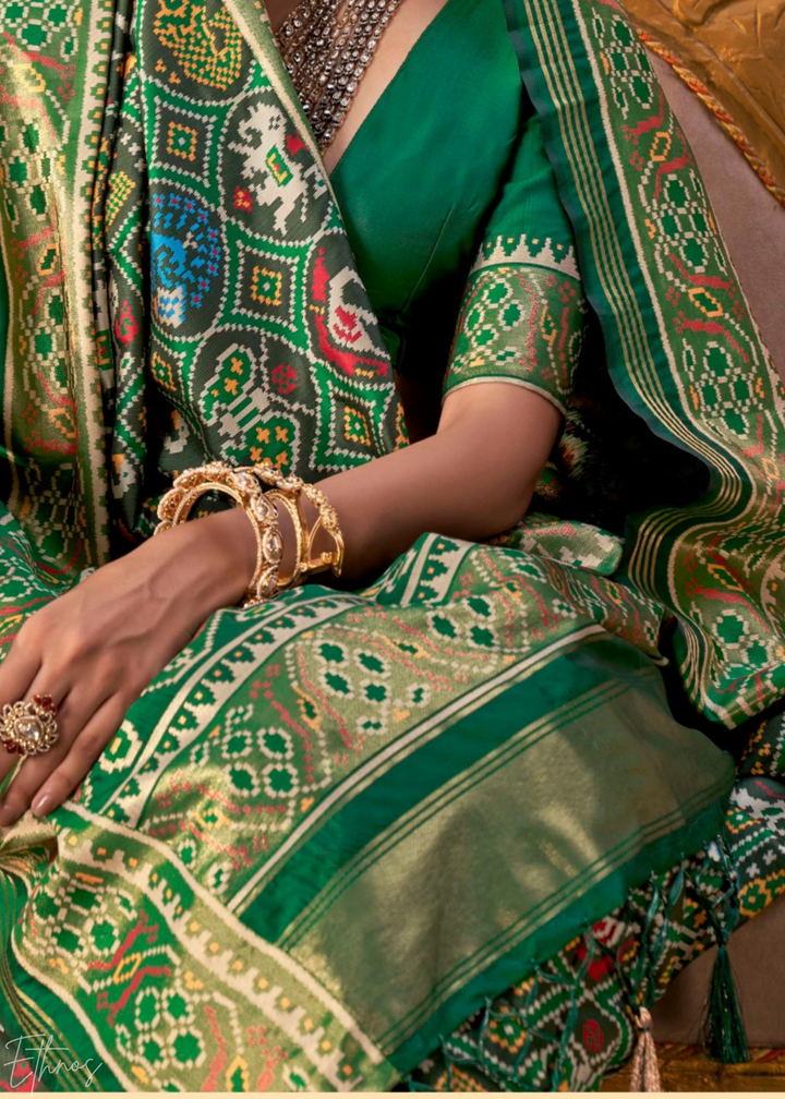Emerald Green Ashwa Patola Silk Saree