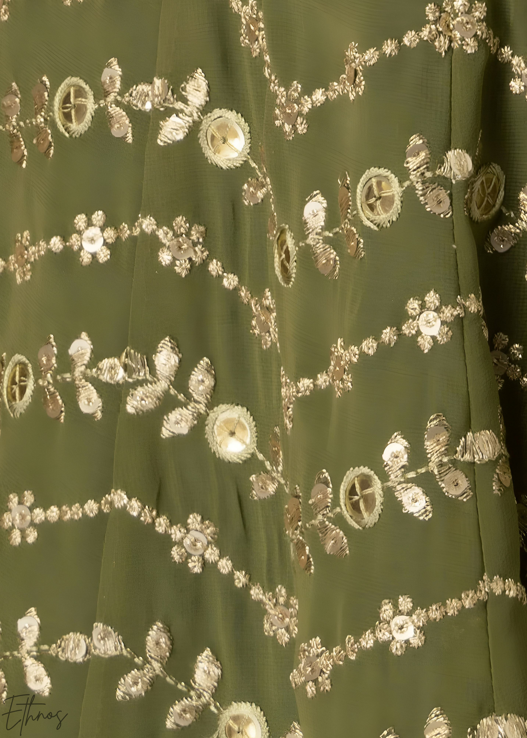 Emerald Green Chevron-Border Georgette Lehenga
