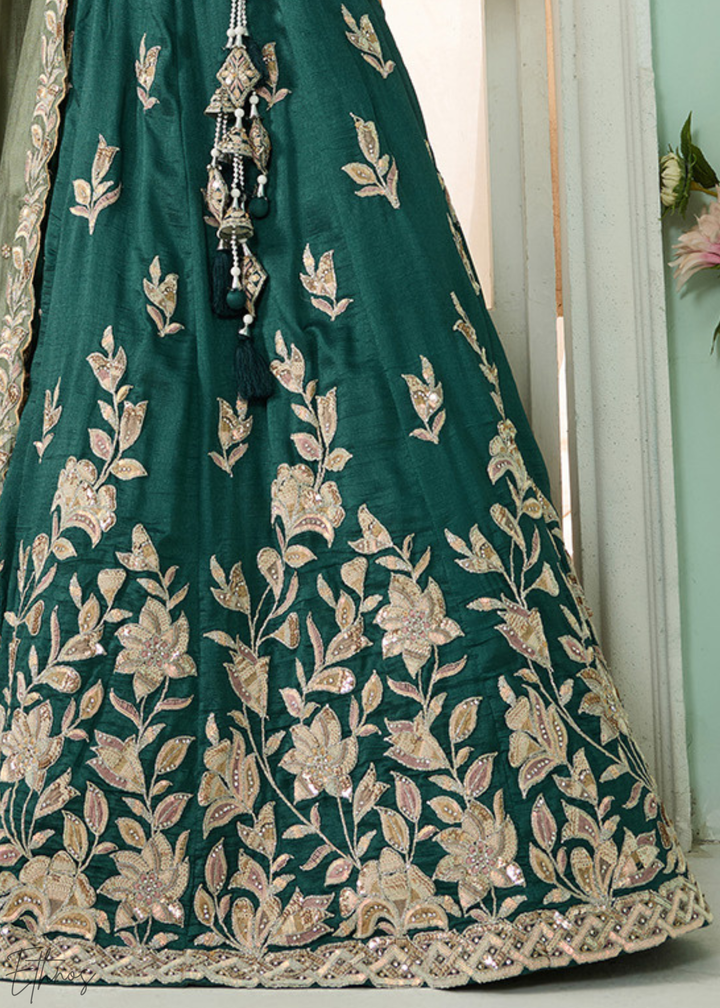 Emerald Green Floral Gota Embroidered Silk Lehenga Choli