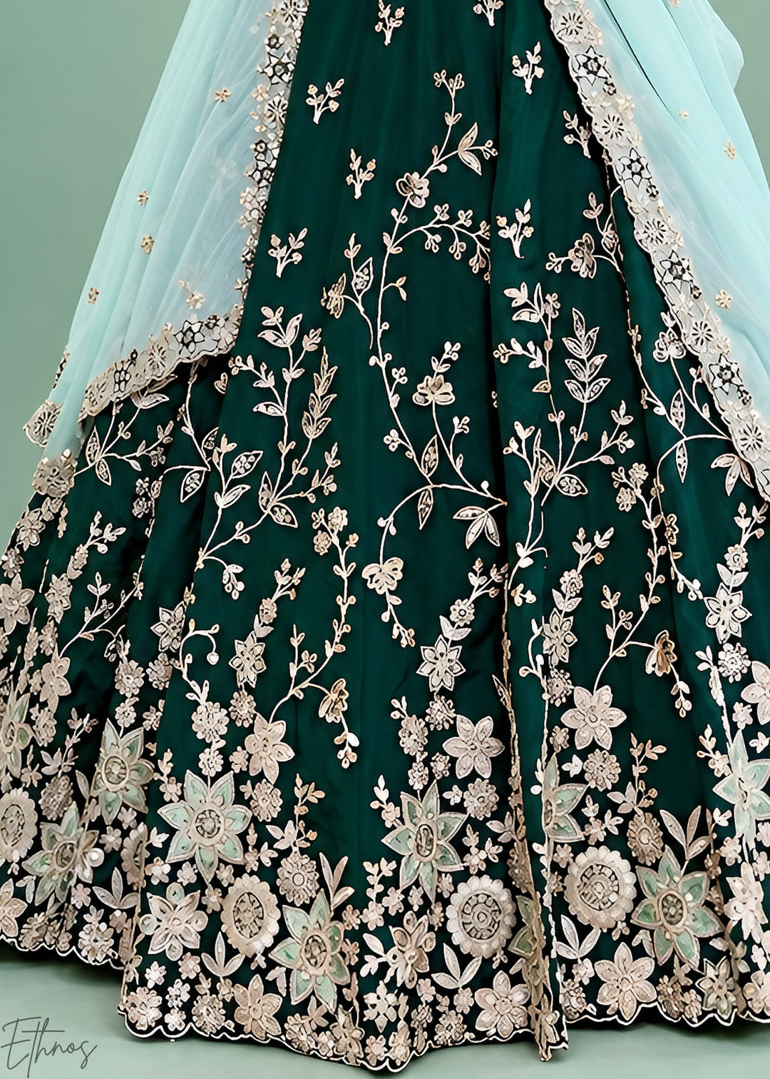 Emerald Green Foliage Medallion Rangoli Silk Lehenga Choli