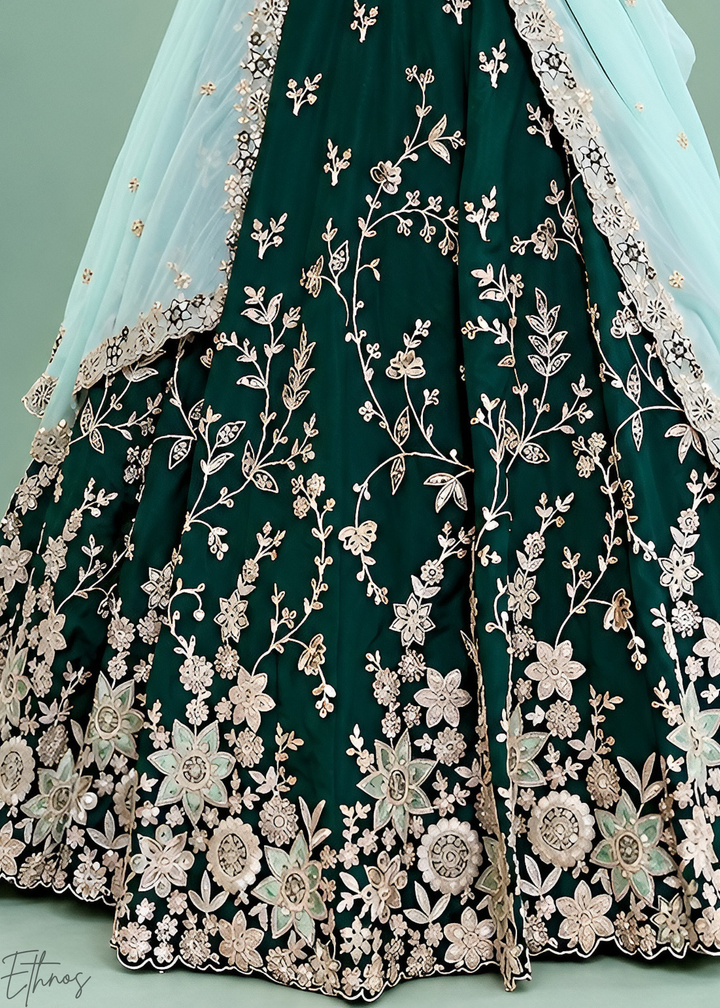 Emerald Green Foliage Medallion Rangoli Silk Lehenga Choli
