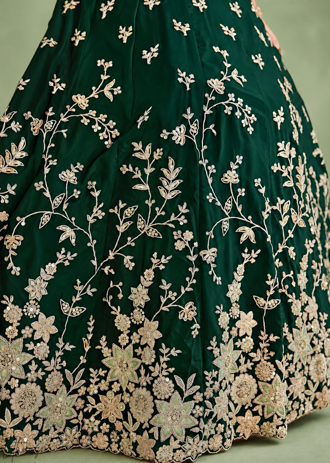 Emerald Green Foliage Medallion Rangoli Silk Lehenga Choli