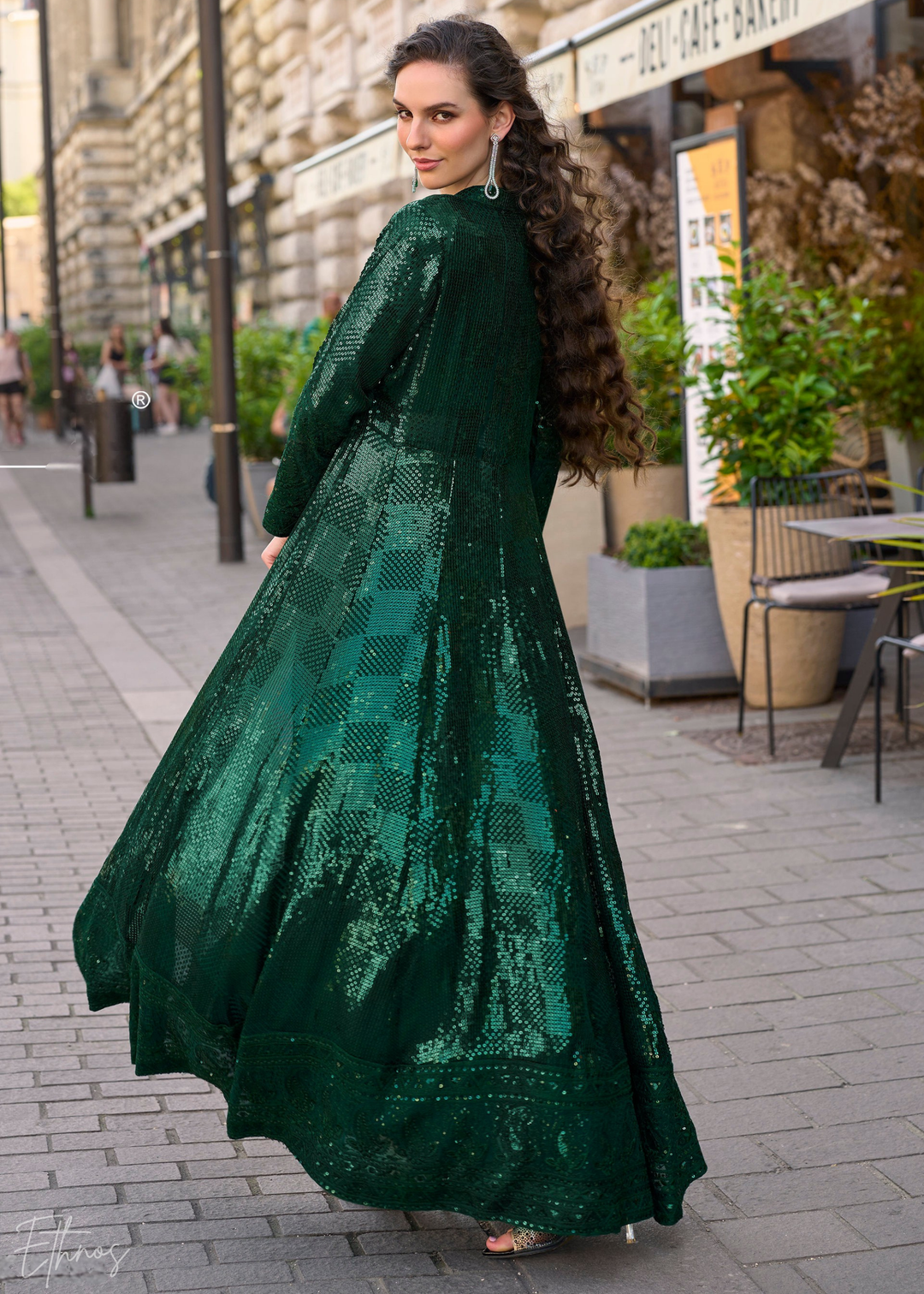 Emerald Green Georgette Jacket Choli Palazzo Suit