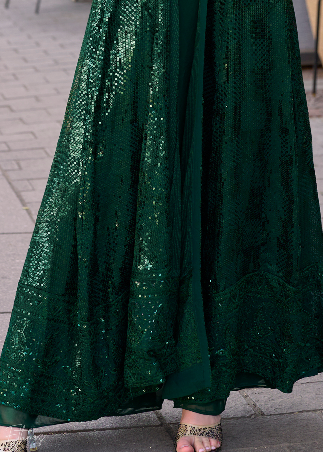 Emerald Green Georgette Jacket Choli Palazzo Suit