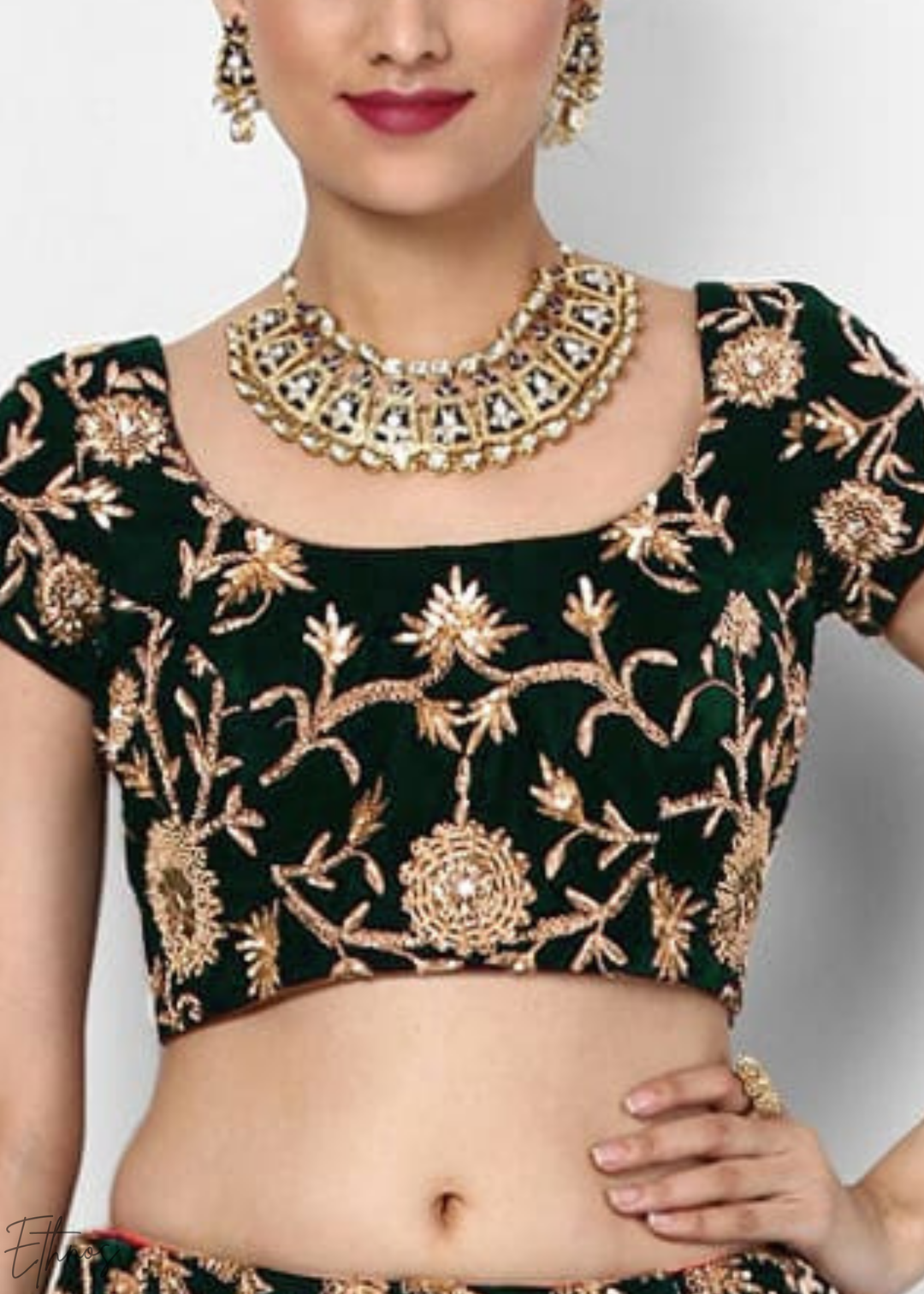 Emerald Green Heavy Floral Embroidered Velvet Lehenga