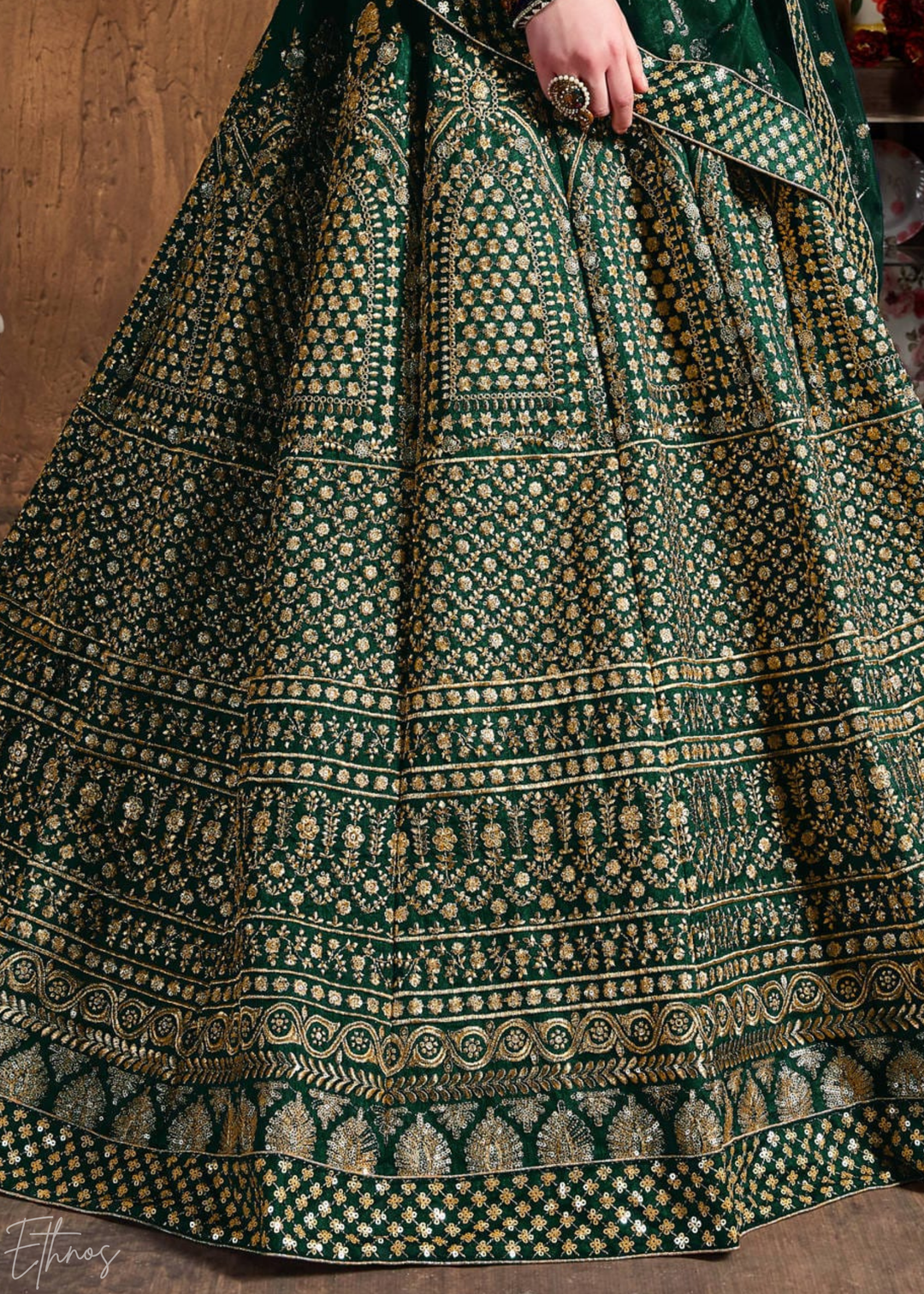 Emerald Green Intricate Brocade Raw Silk Lehenga Choli