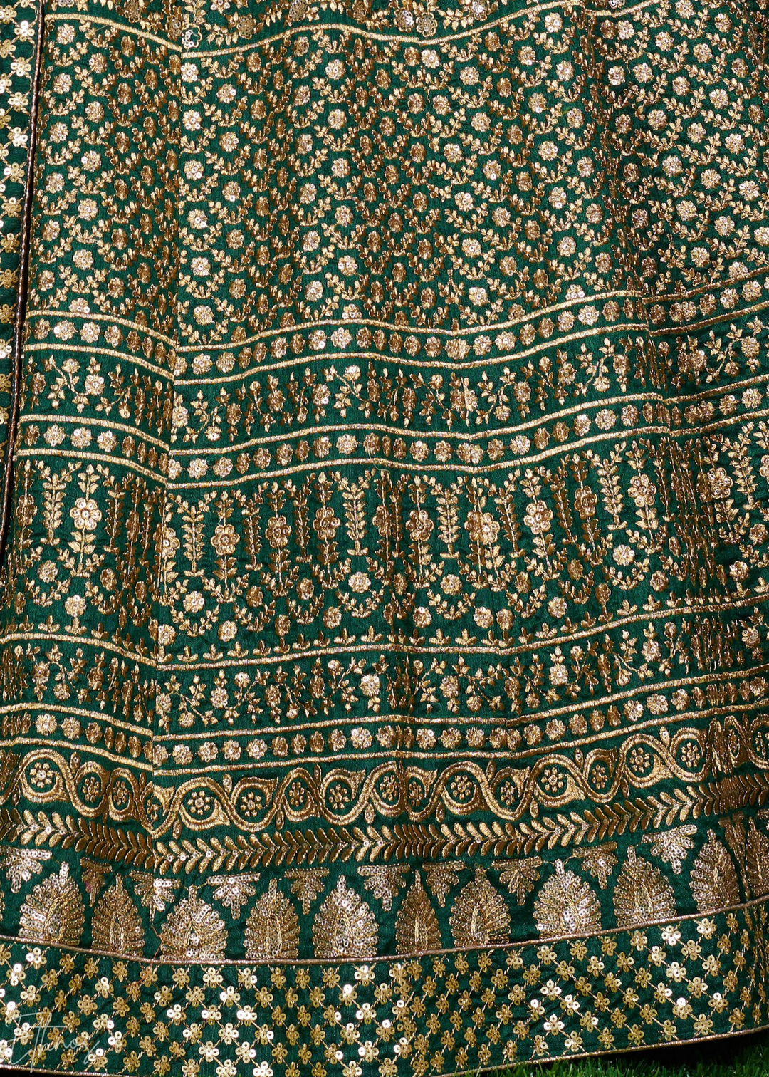 Emerald Green Intricate Brocade Raw Silk Lehenga Choli