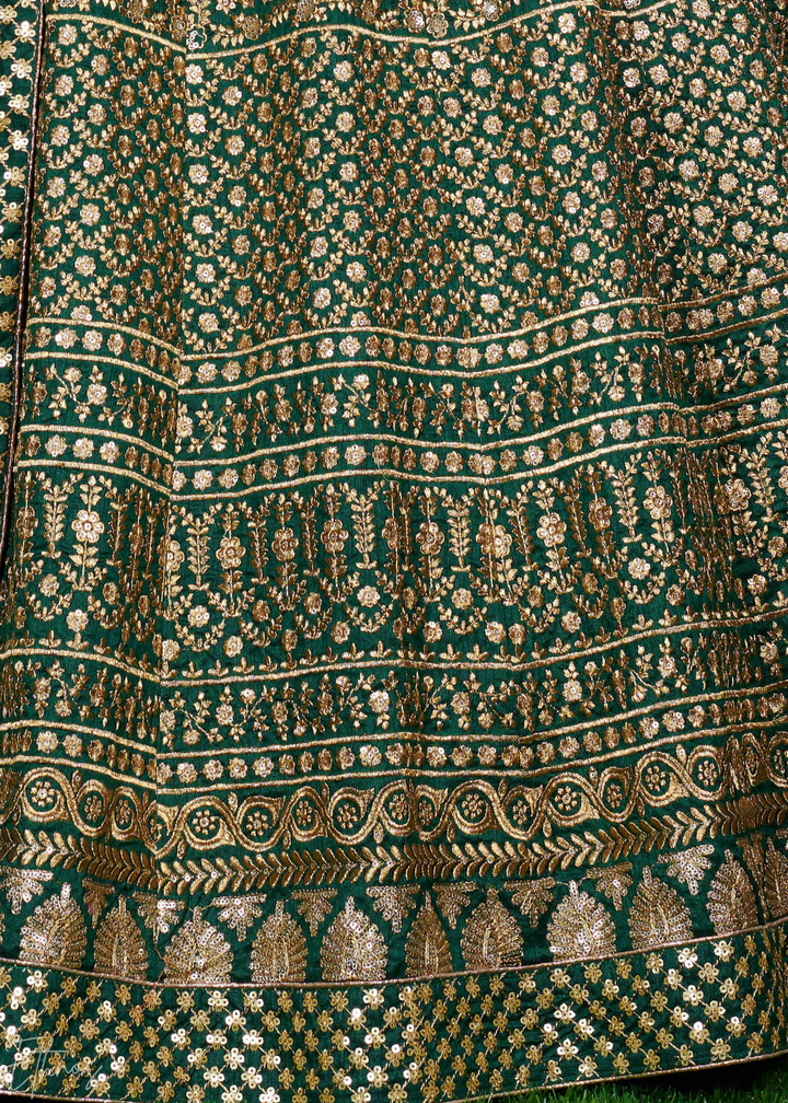 Emerald Green Intricate Brocade Raw Silk Lehenga Choli