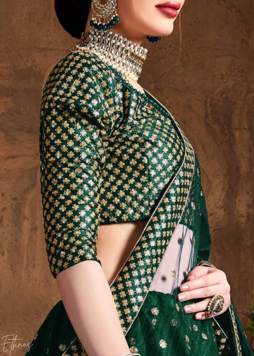 Emerald Green Intricate Brocade Raw Silk Lehenga Choli