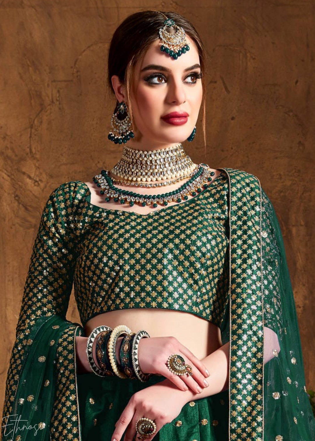 Emerald Green Intricate Brocade Raw Silk Lehenga Choli