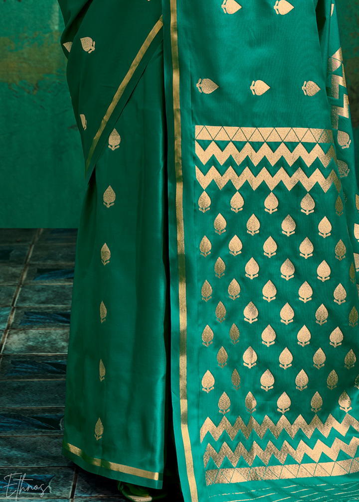 Emerald Green Leheriya Chevron Satin Saree