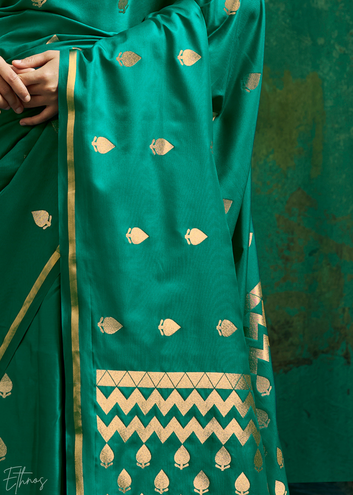 Emerald Green Leheriya Chevron Satin Saree