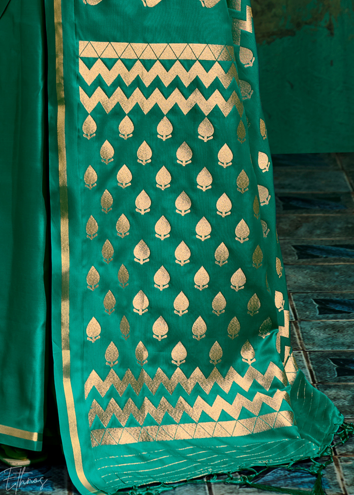 Emerald Green Leheriya Chevron Satin Saree