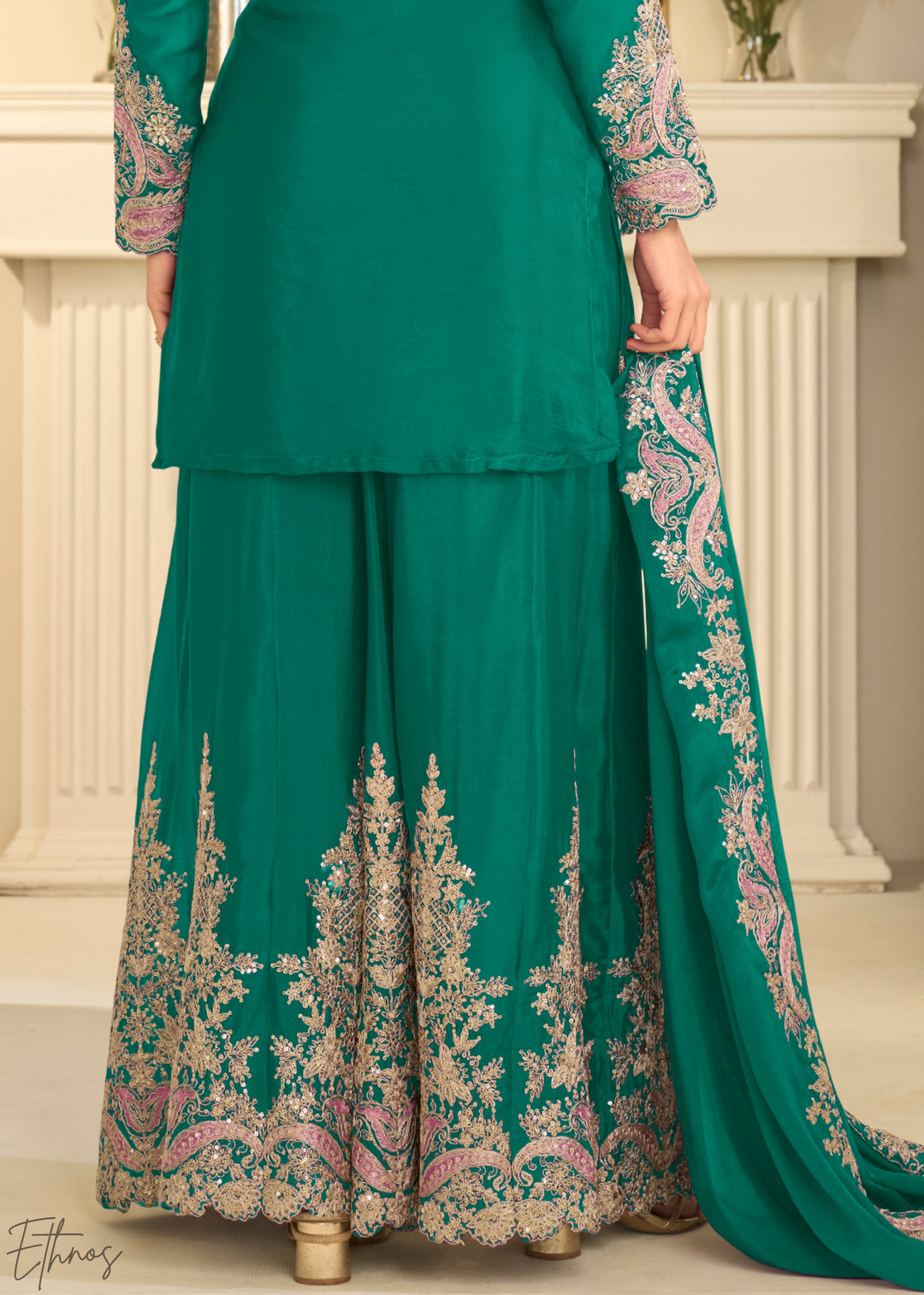 Emerald Green Majestic Baroque Chinon Sharara Suit