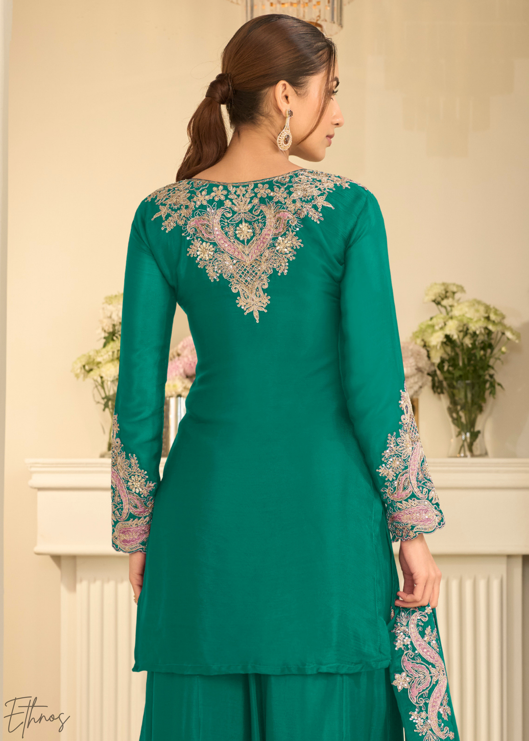 Emerald Green Majestic Baroque Chinon Sharara Suit