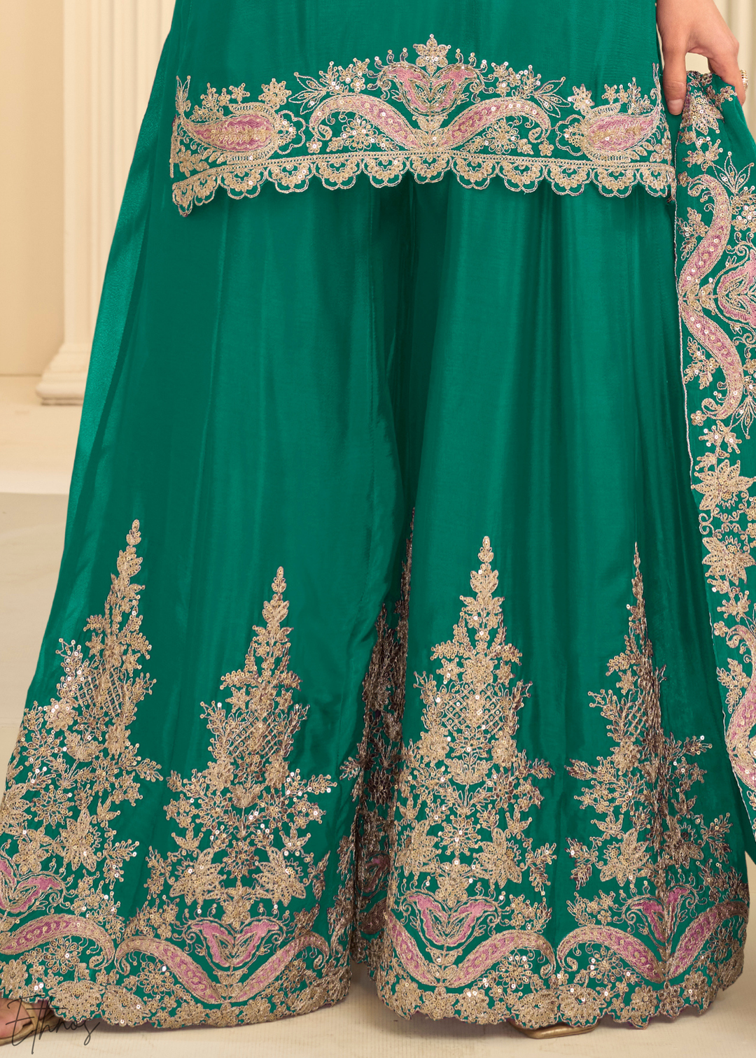 Emerald Green Majestic Baroque Chinon Sharara Suit