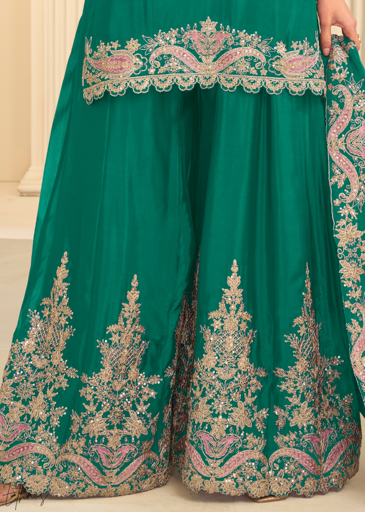 Emerald Green Majestic Baroque Chinon Sharara Suit