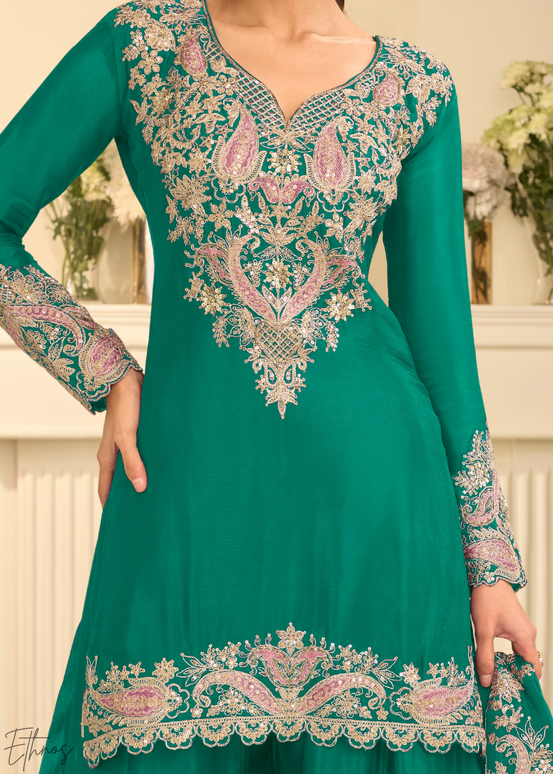 Emerald Green Majestic Baroque Chinon Sharara Suit