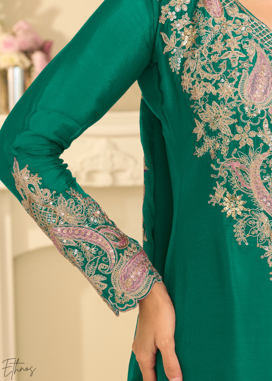 Emerald Green Majestic Baroque Chinon Sharara Suit