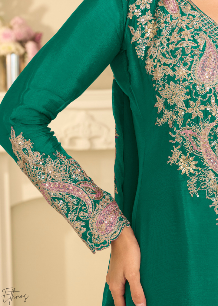 Emerald Green Majestic Baroque Chinon Sharara Suit