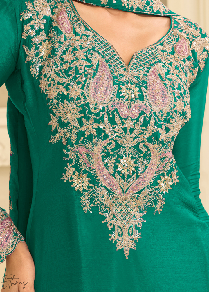 Emerald Green Majestic Baroque Chinon Sharara Suit