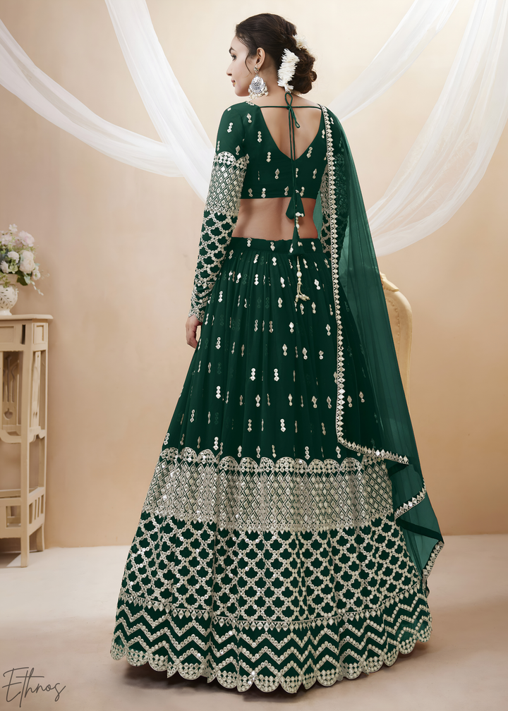 Emerald Green Sequins Georgette Lehenga