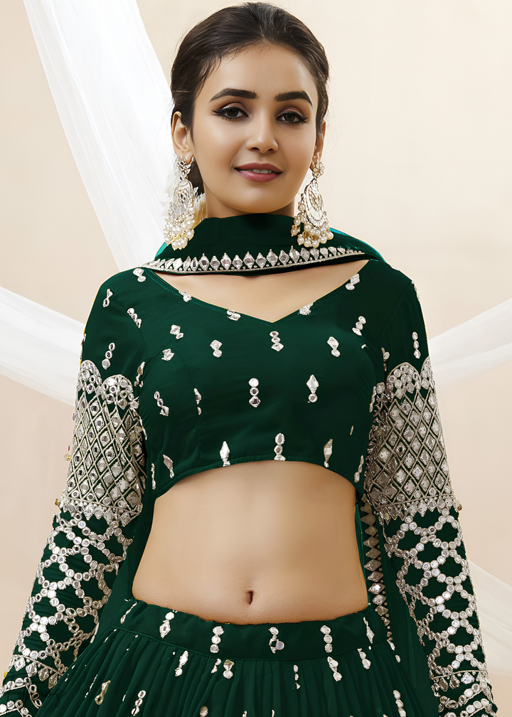 Emerald Green Sequins Georgette Lehenga