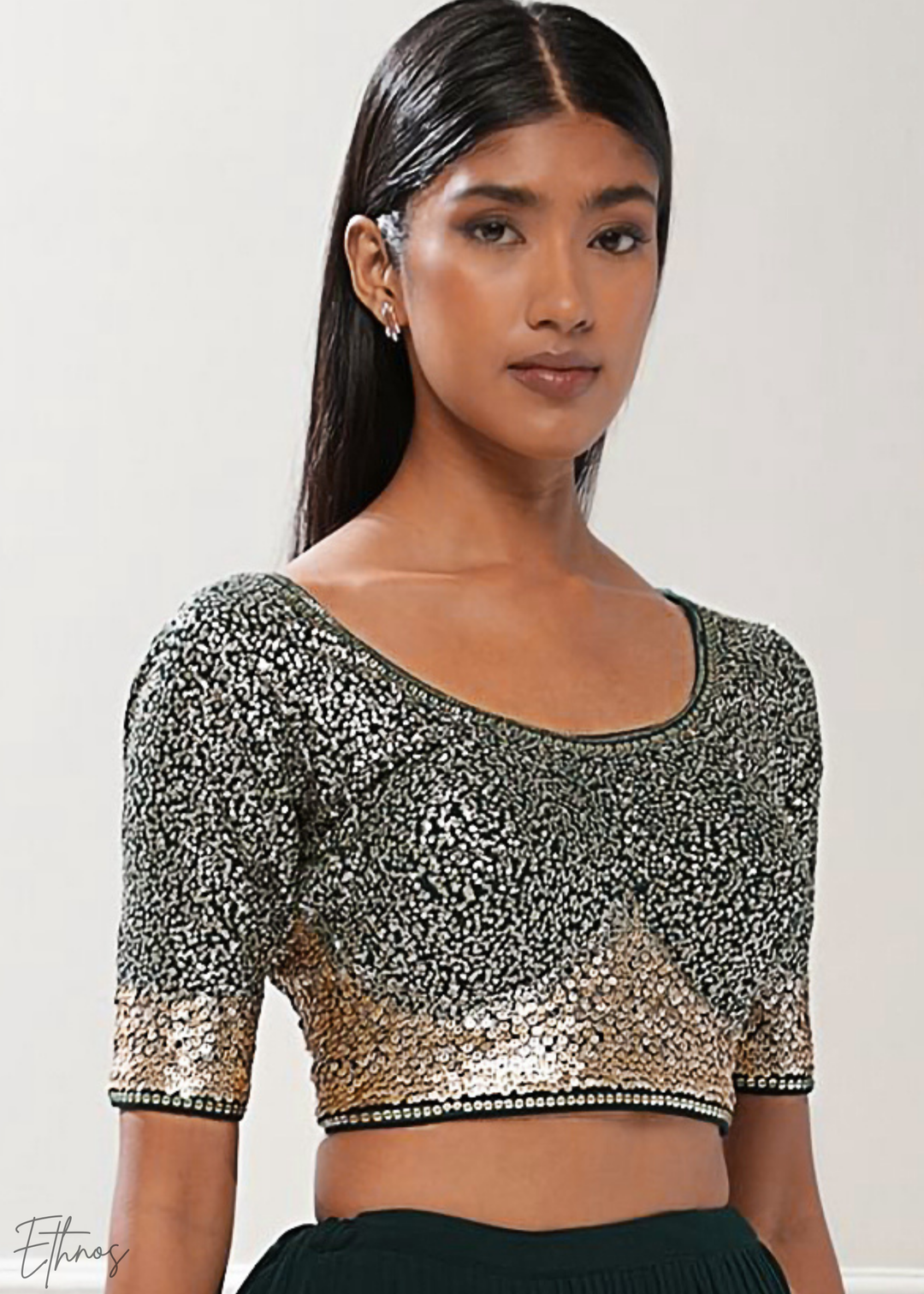 Emerald Green Sequins Georgette Lehenga