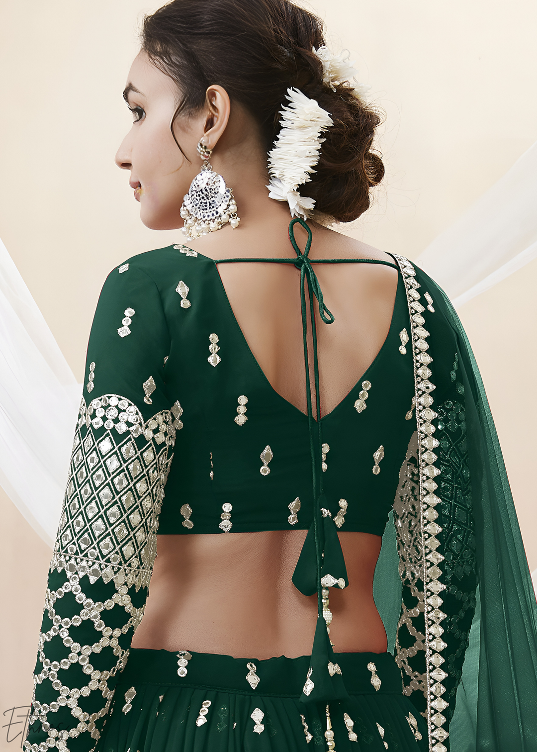 Emerald Green Sequins Georgette Lehenga