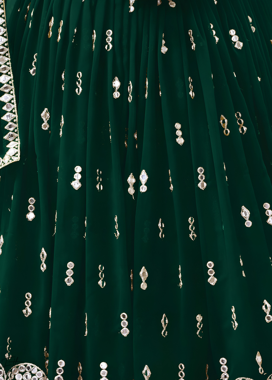 Emerald Green Sequins Georgette Lehenga