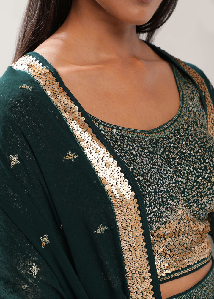 Emerald Green Sequins Georgette Lehenga