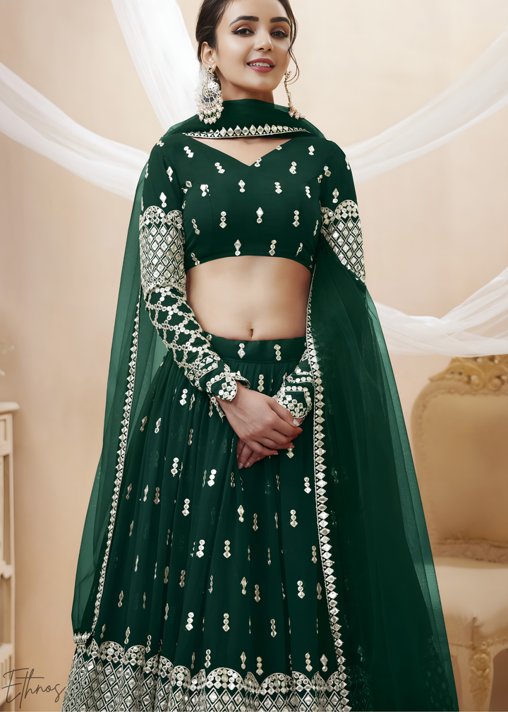 Emerald Green Sequins Georgette Lehenga