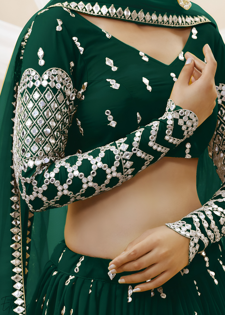 Emerald Green Sequins Georgette Lehenga