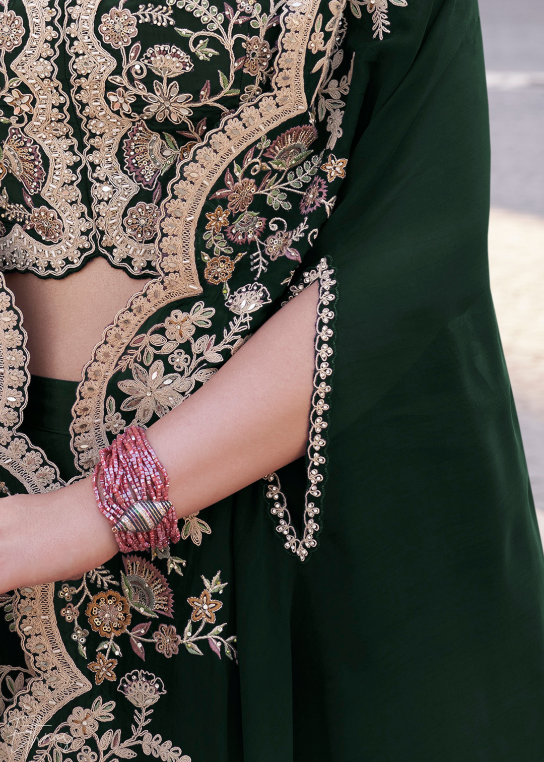 Emerald Green Silk Shrug Choli Palazzo Suit