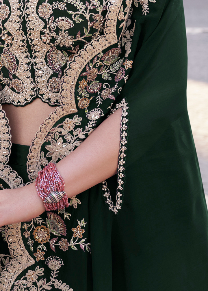 Emerald Green Silk Shrug Choli Palazzo Suit