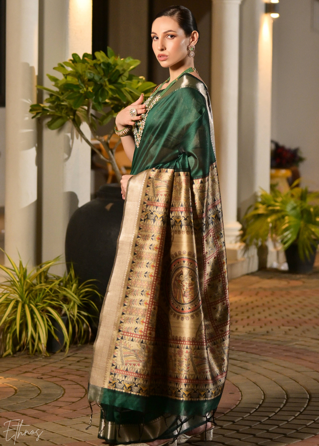 Emerald Green Zari Tussar Silk Saree