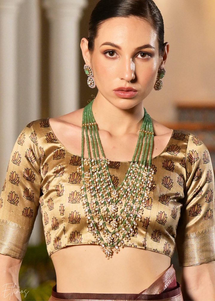 Emerald Green Zari Tussar Silk Saree