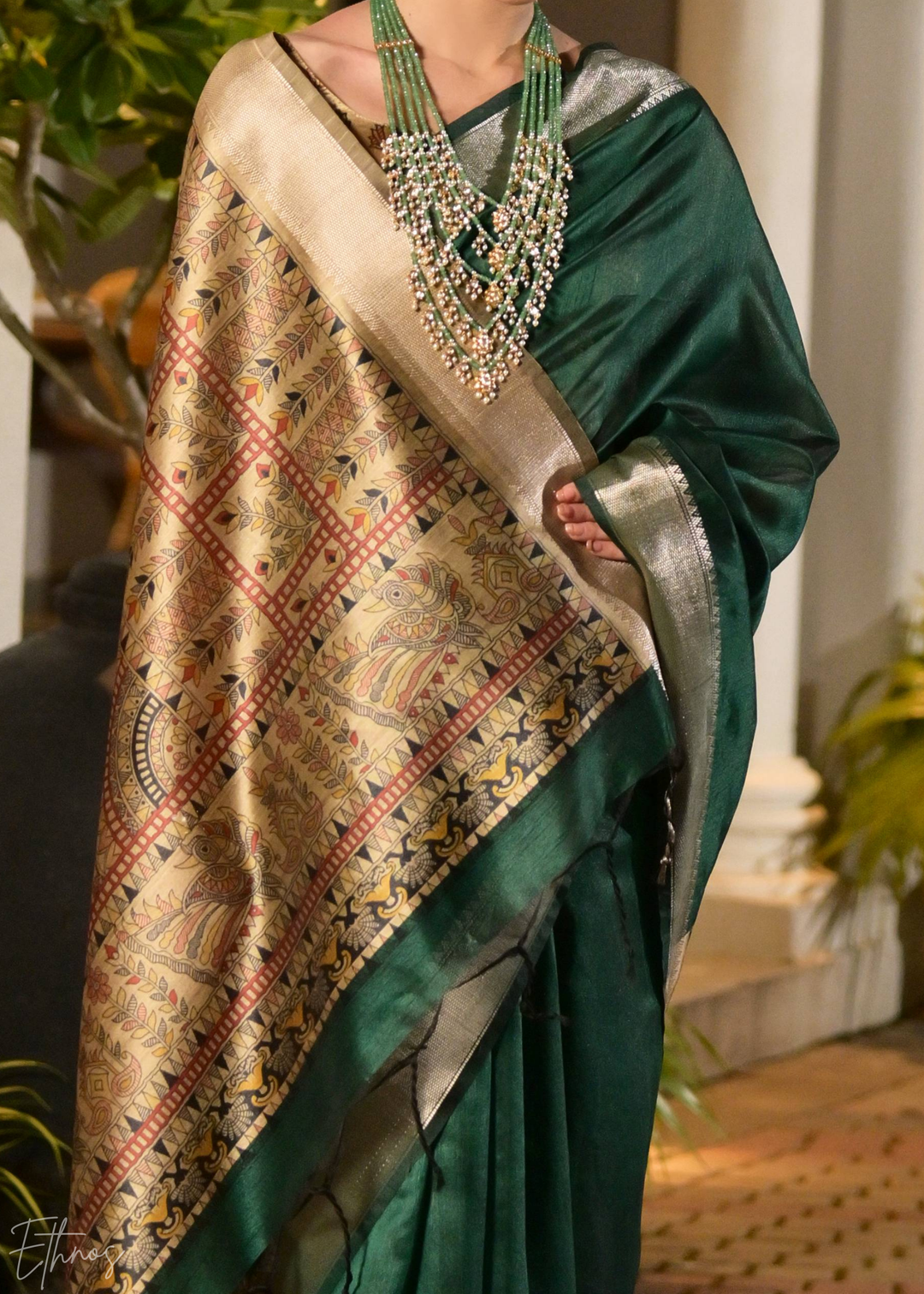 Emerald Green Zari Tussar Silk Saree
