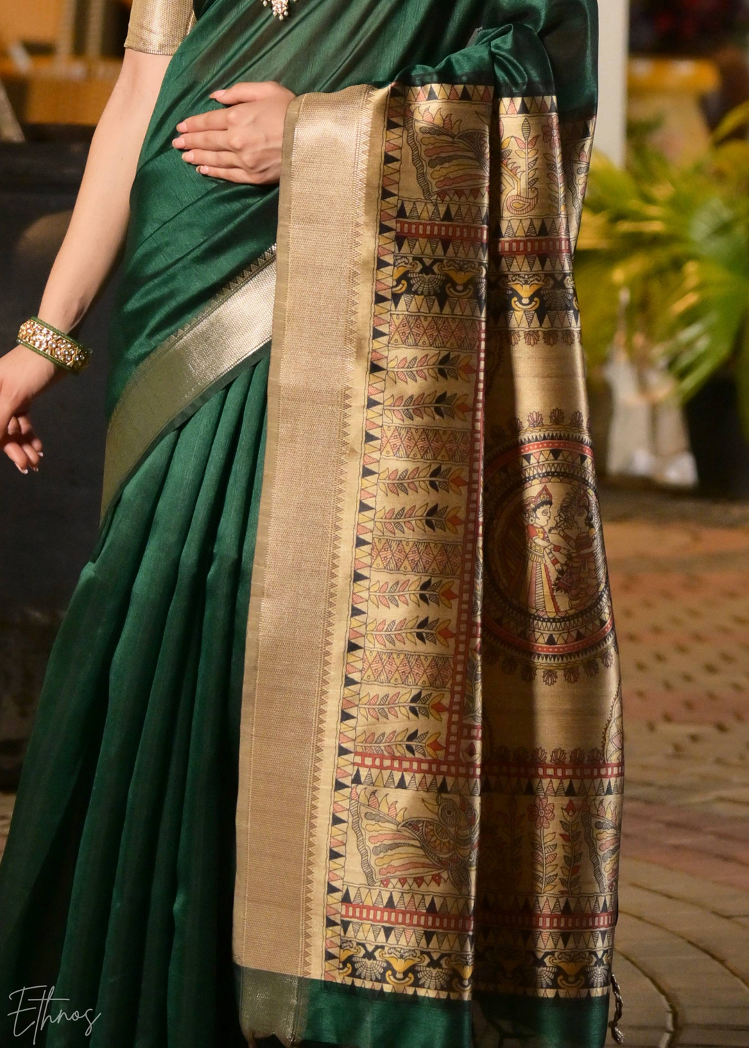 Emerald Green Zari Tussar Silk Saree
