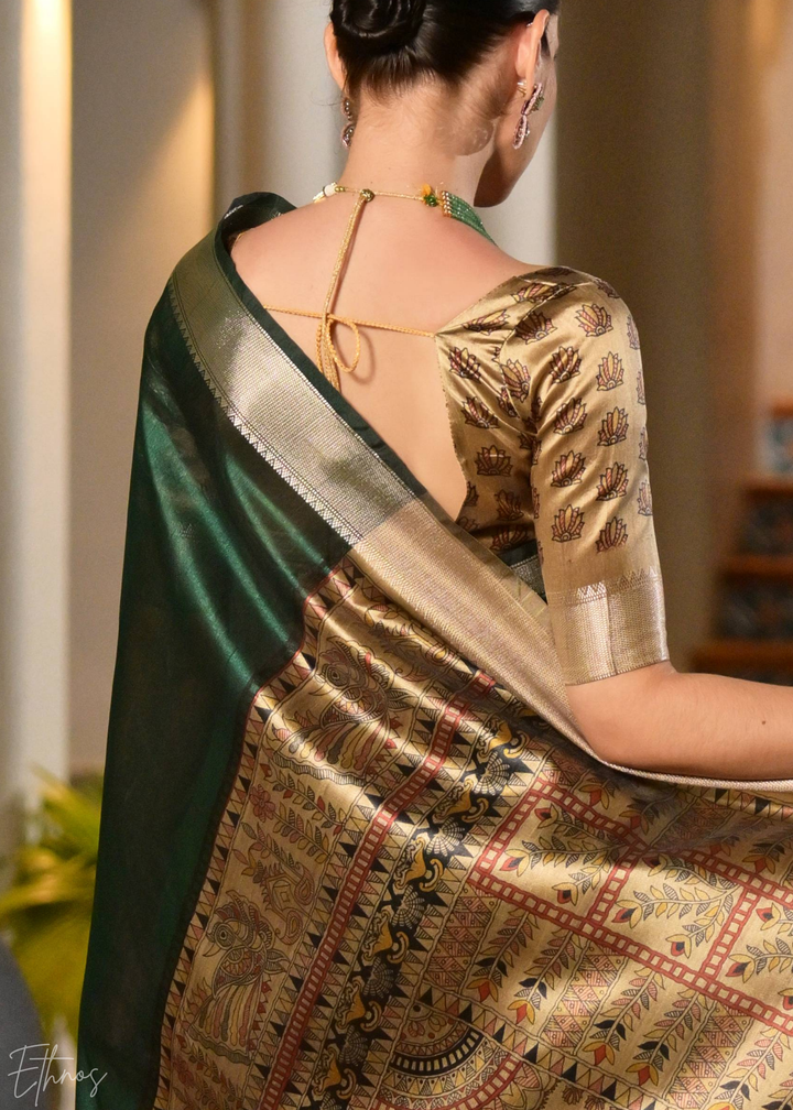 Emerald Green Zari Tussar Silk Saree
