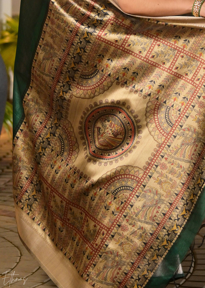 Emerald Green Zari Tussar Silk Saree