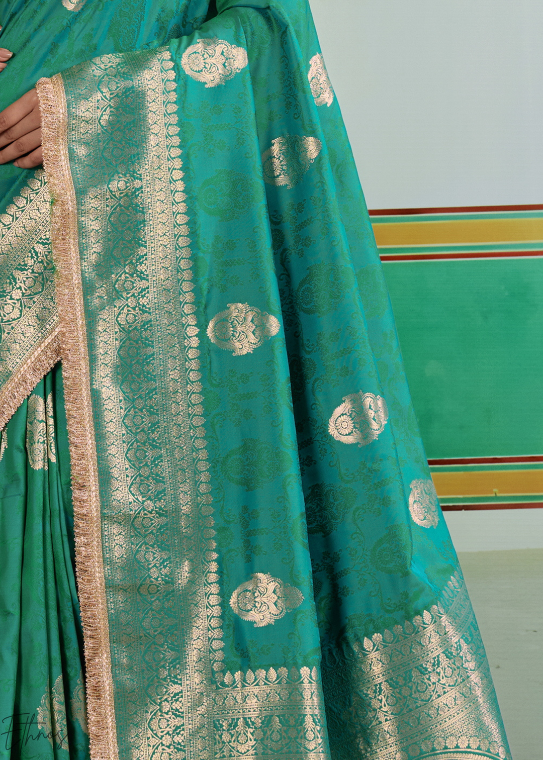 Emerald Jade Aurelian Border Silk Saree