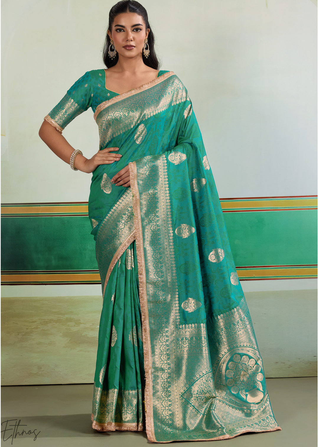 Emerald Jade Aurelian Border Silk Saree