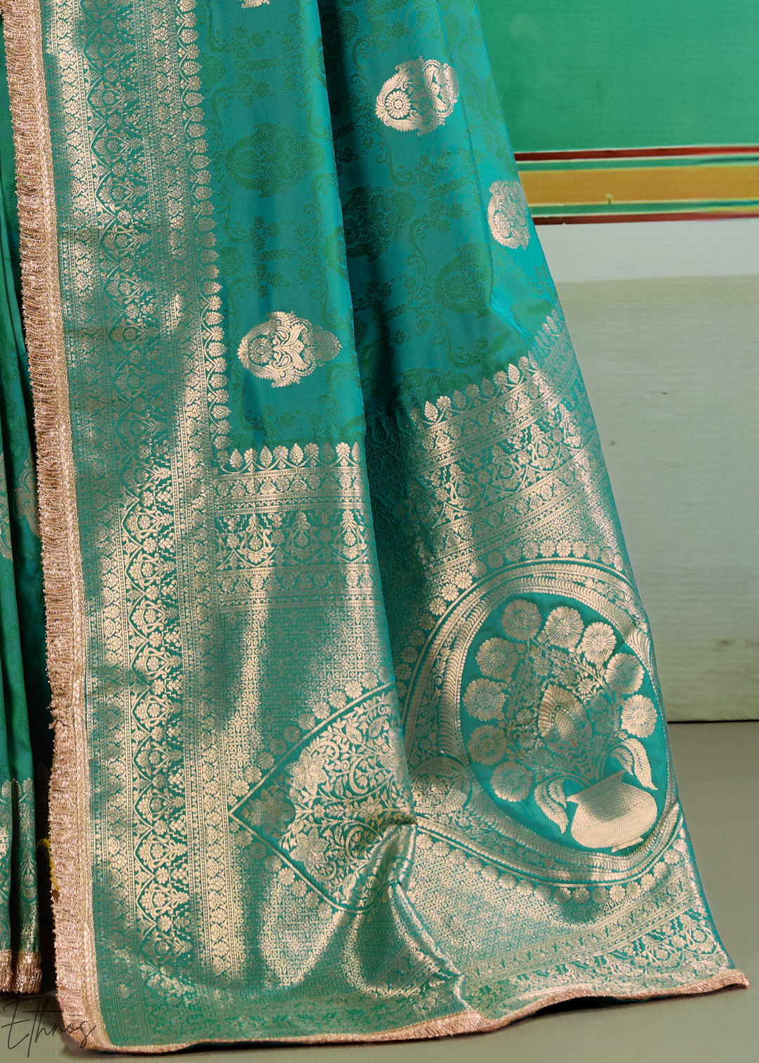 Emerald Jade Aurelian Border Silk Saree