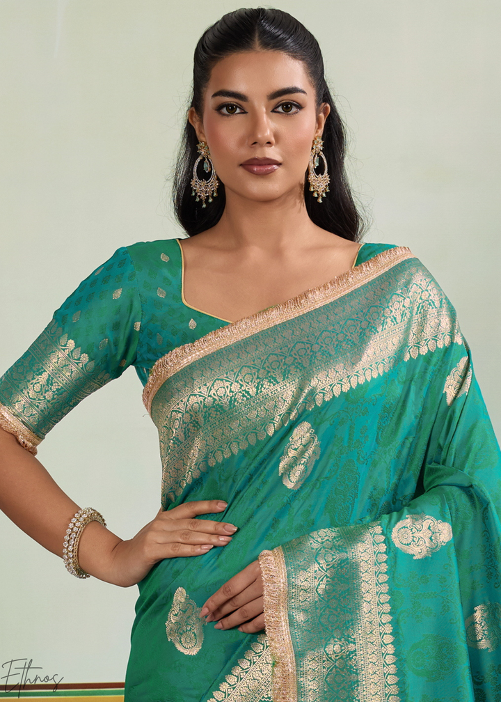 Emerald Jade Aurelian Border Silk Saree