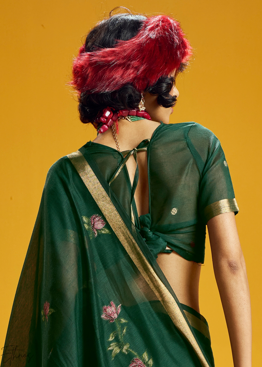 Emerald Lotus Jamdani Pallu Munga Cotton Saree