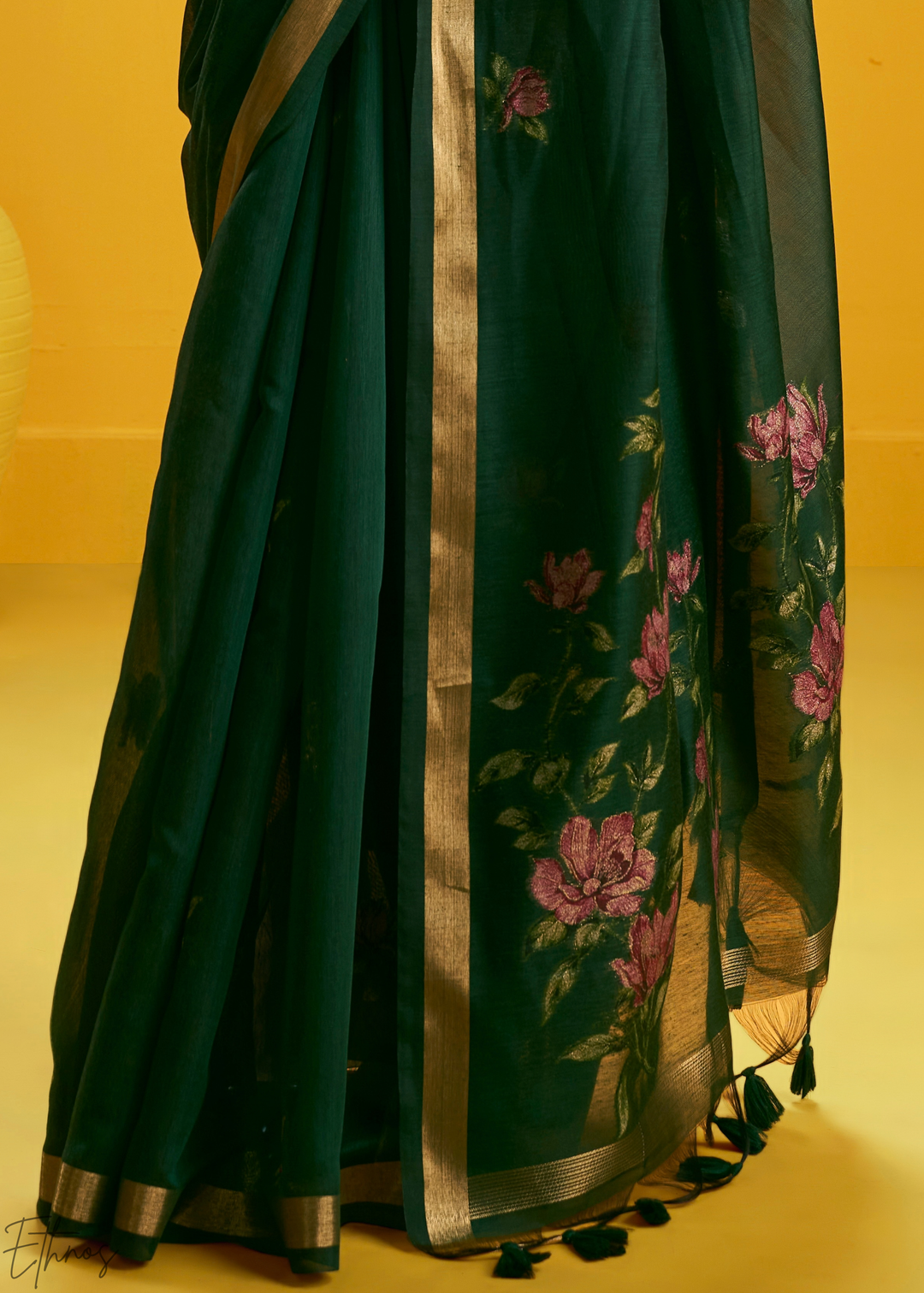 Emerald Lotus Jamdani Pallu Munga Cotton Saree