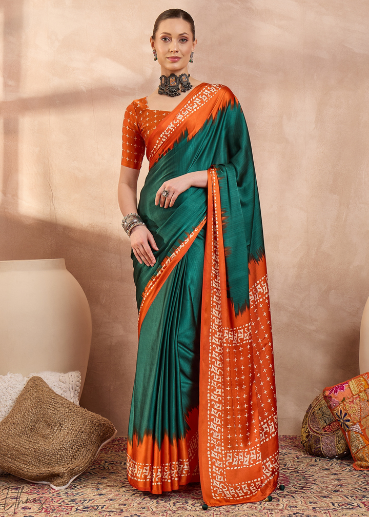 Emerald Malachite Modal Silk Bandhani Border Saree