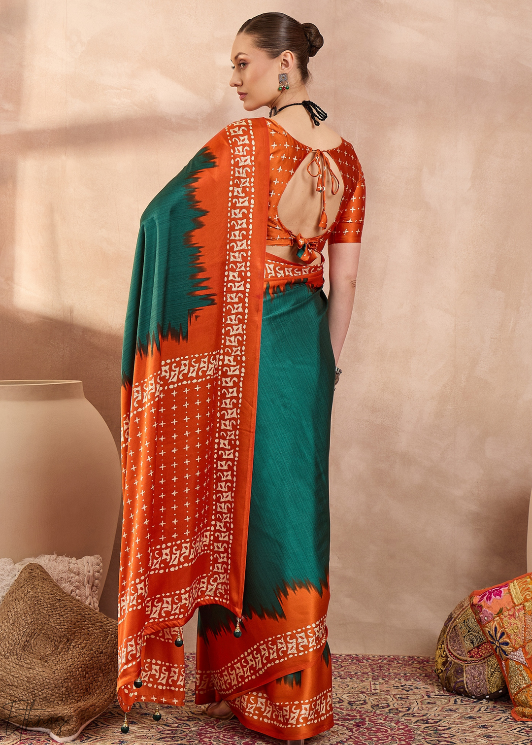 Emerald Malachite Modal Silk Bandhani Border Saree